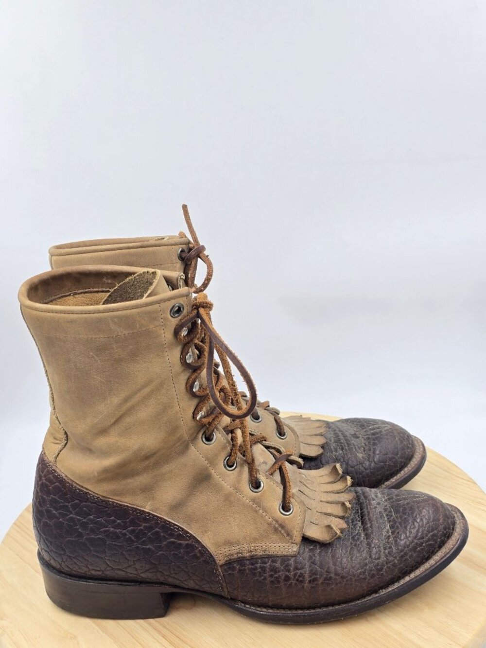 Vintage Leather Lace Up Western Boots Mens Size 9D Justin style 352 Made in USA